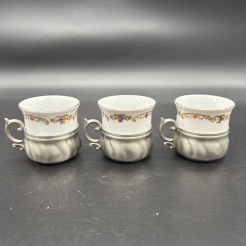 Vtg Schwarzenhammer Porcelain Demitasse Mocha Cups W Quist Pewter Tray- Set Of 6