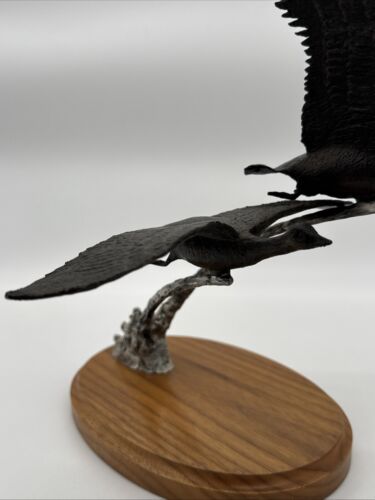 Fountain Creed Productions Geese Taking Off Sculpture, Metal On Wood Base