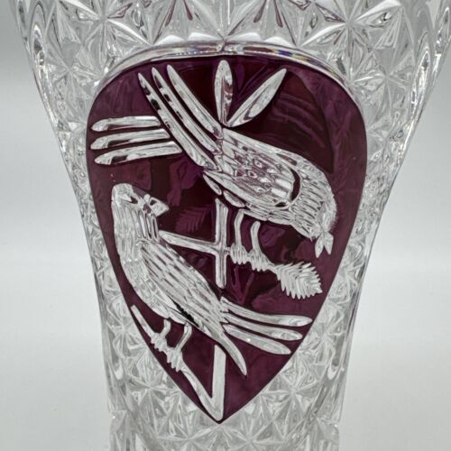 Vintage Hofbauer German Red Bird Crystal Vase