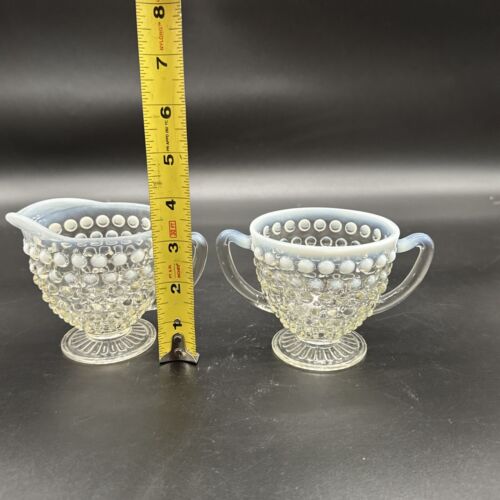 Vintage Anchor Hocking Moonstone Opalescent Hobnail Creamer & Sugar Bowl