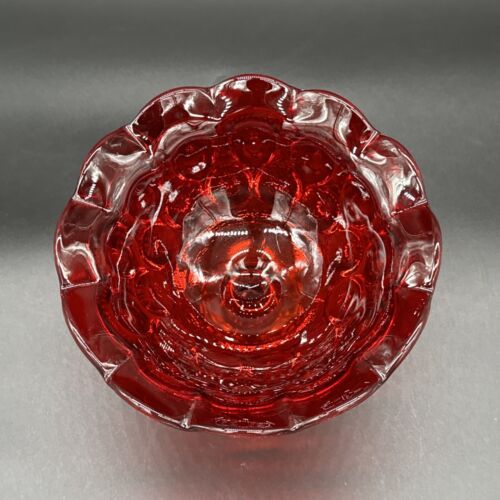 L E Smith Moon and Stars Flared Amberina Red and Amber Compote Bowl With Cadmium