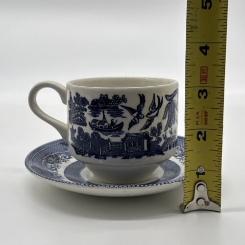 Vintage Churchill England Cup & Saucer Blue Willow Coffee or Tea Set.