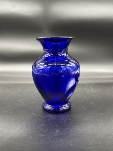 Fenton Cobalt Blue Morning Glories Hand Painted Vase 6.5” T