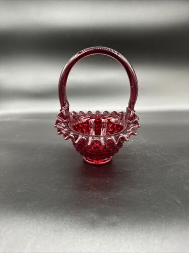 Fenton Glass Basket Ruby Red Amberina Base Hobnail Crimped Edge