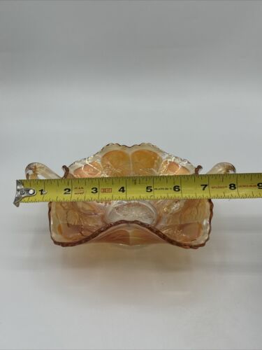 Vintage Iridescent Ruffled Marigold Carnival Glass Bowl with Handles