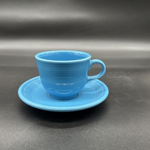 Fiestaware Fiesta TEA CUP & SAUCER Peacock Blue - retired set Homer Laughlin