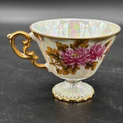 Vintage UCAGCO November Chrysanthemum iridescent Porcelain Teacup Gold Trim