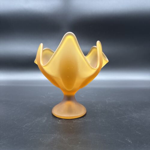 MCM Viking Art Glass Satin Amber 6 Petal Compote Dish 6.25” T