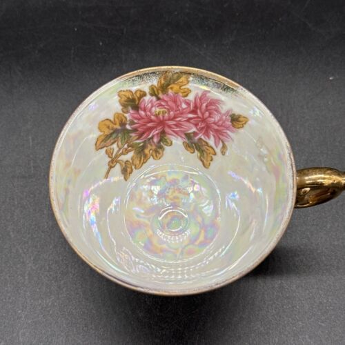 Vintage UCAGCO November Chrysanthemum iridescent Porcelain Teacup Gold Trim