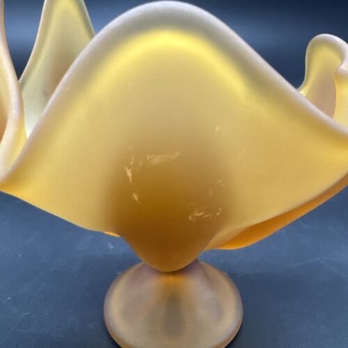 MCM Viking Art Glass Satin Amber 6 Petal Compote Dish 6.25” T