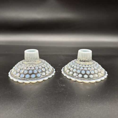 Vintage Anchor Hocking Glass Moonstone Hobnail Opalescent candle holder Qty 2