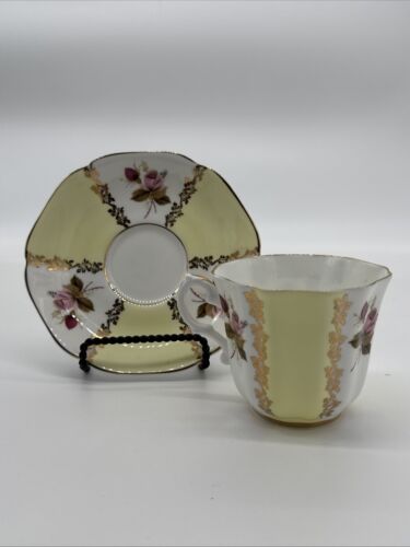 Royal Grafton TeaCup & Saucer Fine Bone China Yellow With Gold Trim Vintage