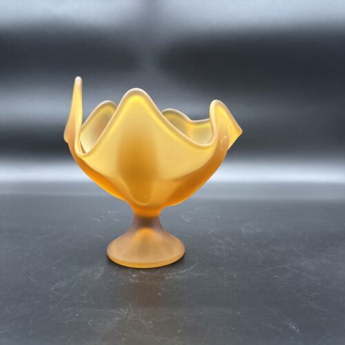 MCM Viking Art Glass Satin Amber 6 Petal Compote Dish 6.25” T