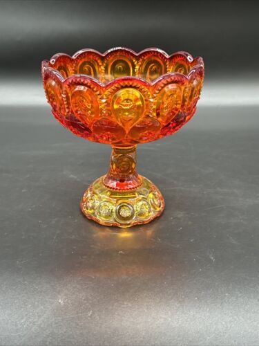 L E SMITH LARGE RED AMBERINA GLASS MOON & STARS COMPOTE 6 5/8" EXCELLENT large