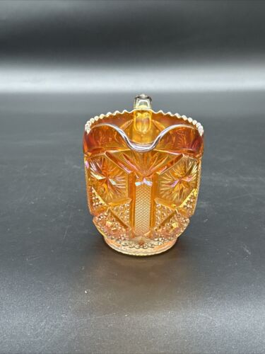 Vintage Imperial Carnival Glass Creamer Pitcher Amber Gold Vintage HobStar