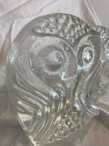 Pair of Vintage Owl Bookends, Pilgrim - Clear Art Glass, MCM