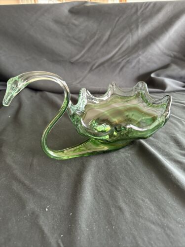 Vintage Hand Blown Glass Swan Bowl