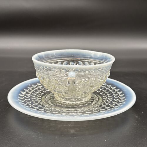 Vintage Anchor Hocking Moonstone Hobnail Opalescent Tea Cup and Saucer