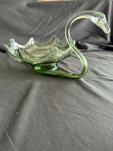 Vintage Hand Blown Glass Swan Bowl