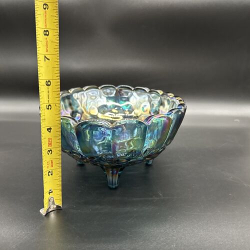 Vintage Blue Carnival Glass Iridescent Finish Large Footed Oval Fruit Bowl