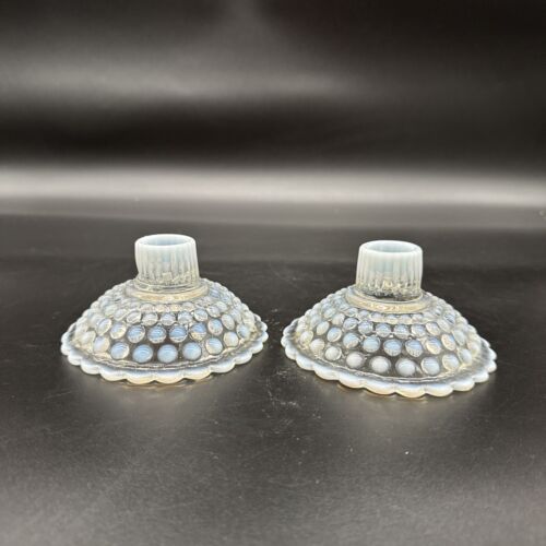 Vintage Anchor Hocking Glass Moonstone Hobnail Opalescent candle holder Qty 2