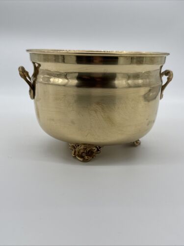 Vintage Brass Ornate Design 3 Footed Planter With Handles