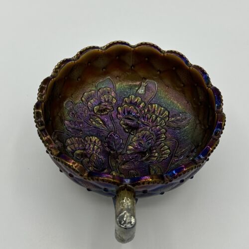 Imperial Carnival Glass Smoke Nappy Candy Dish Pansy Quilted Diamond Vintage