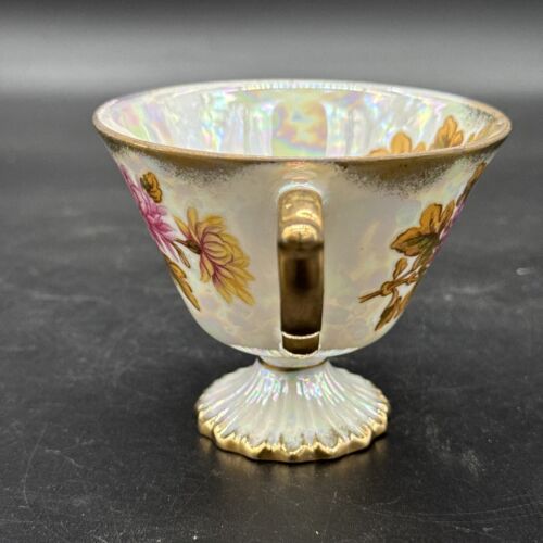 Vintage UCAGCO November Chrysanthemum iridescent Porcelain Teacup Gold Trim