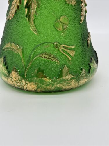 Antique EAPG Green Delaware Vase w Gilt Thistles