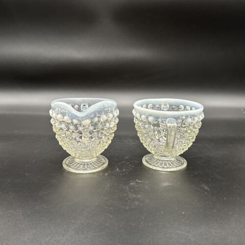 Vintage Anchor Hocking Moonstone Opalescent Hobnail Creamer & Sugar Bowl