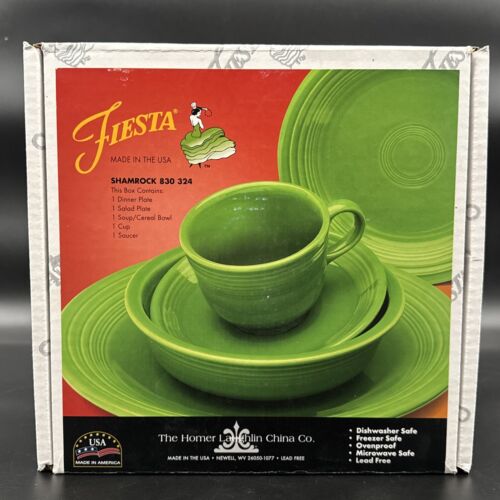 Fiestaware Shamrock 5 Piece Place Setting Fiesta Retired Green Dish Set IOB