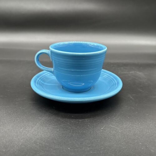 Fiestaware Fiesta TEA CUP & SAUCER Peacock Blue - retired set Homer Laughlin