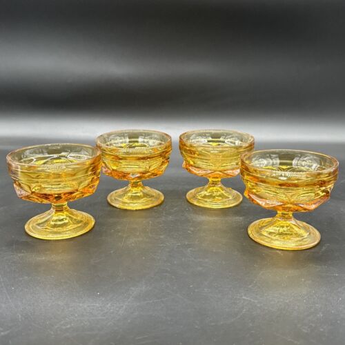 Set Of 4 Vintage Anchor Hocking Fairfield Amber Sherbet Dessert Goblets