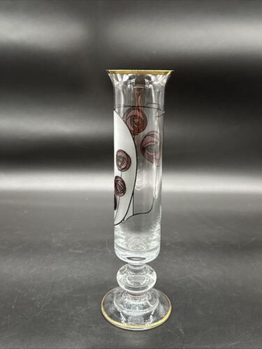 Italian Egizia Omaggio Bud Vase Signed by Charles R Mackintosh Art Glass w/Roses