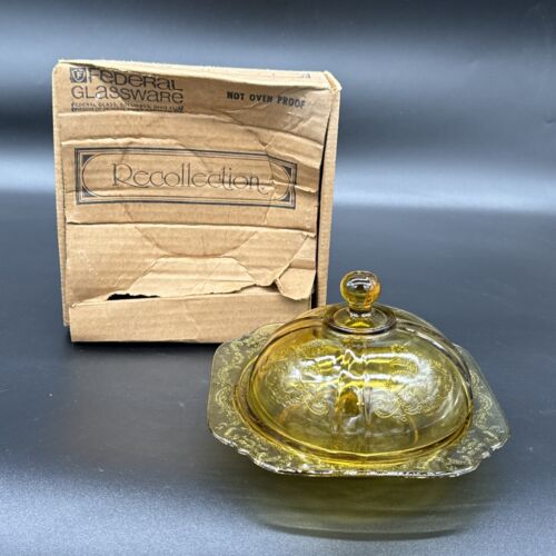 Federal RECOLLECTION Amber Round Butter Dish