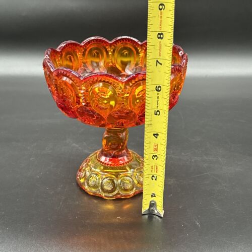 L E SMITH LARGE RED AMBERINA GLASS MOON & STARS COMPOTE 6 5/8" EXCELLENT large