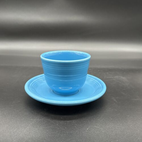 Fiestaware Fiesta TEA CUP & SAUCER Peacock Blue - retired set Homer Laughlin