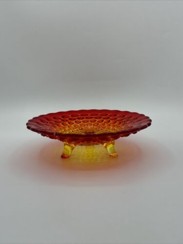 Vintage Amberina Hobnail Footed Glass Bon Bon Candy Dish