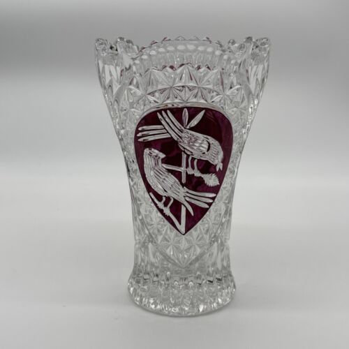 Vintage Hofbauer German Red Bird Crystal Vase