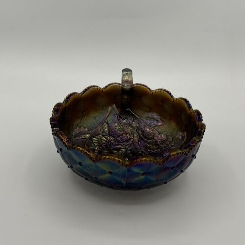 Imperial Carnival Glass Smoke Nappy Candy Dish Pansy Quilted Diamond Vintage