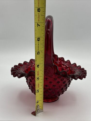 Vintage Fenton Hobnail Ruby Red Amberina Glass Basket 7.5" Tall