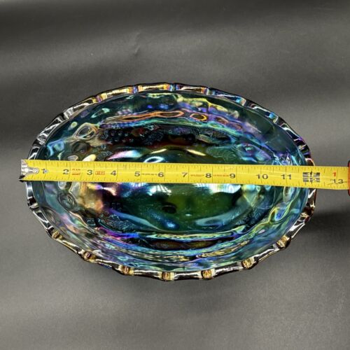 Vintage Blue Carnival Glass Iridescent Finish Large Footed Oval Fruit Bowl