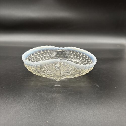 Vintage Anchor Hocking Opalescent Moonstone Hobnail Glass ~ Small Handled Bowl