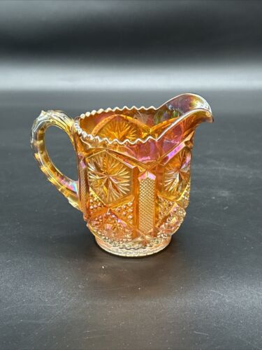 Vintage Imperial Carnival Glass Creamer Pitcher Amber Gold Vintage HobStar