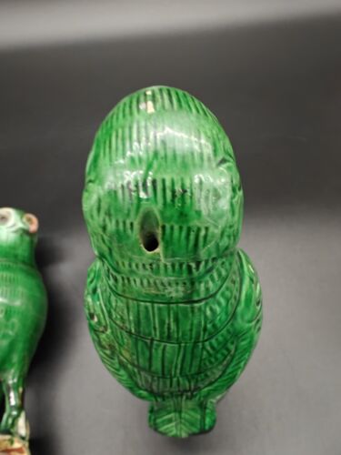 Antique Chinese Green Glazed Parrots Pair