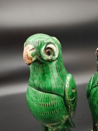 Antique Chinese Green Glazed Parrots Pair