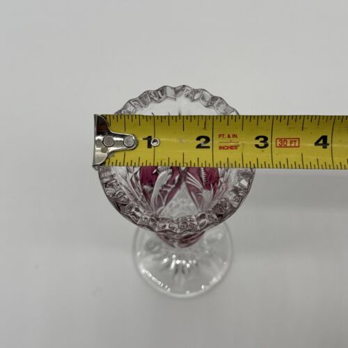 Vintage West Germany Hofbauer Byrdes Lead Crystal Red Bird Vase Clear Glass 7"