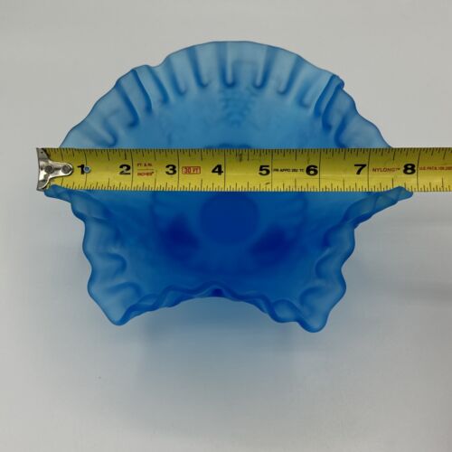 Vtg. Westmoreland Blue Mist Satin Glass Bowl Ruffled Edge Grape Vines 3 Footed