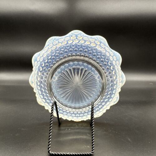 Anchor Hocking Moonstone Opalescent Hobnail Crimped 7 1/2” Glass Bowl