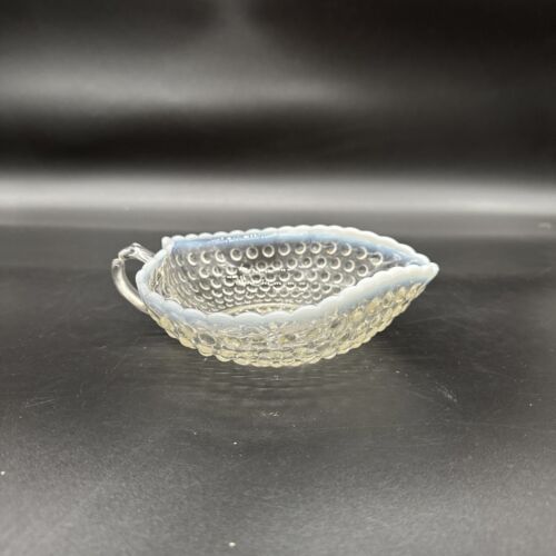 Vintage Anchor Hocking Opalescent Moonstone Hobnail Glass ~ Small Handled Bowl